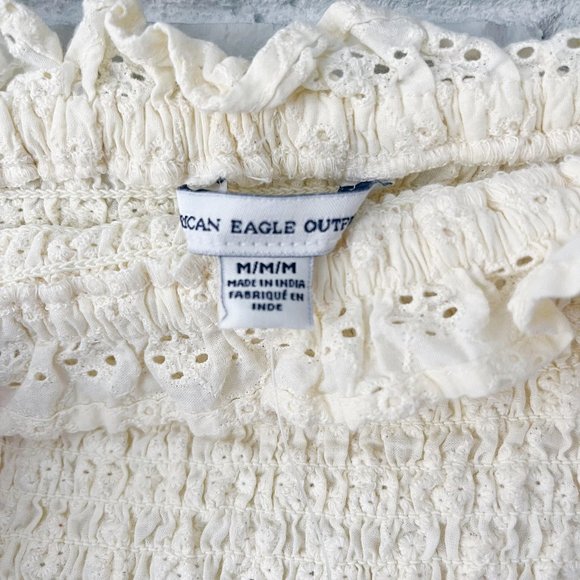 New American Eagle Y2K Smocked Off the Shoulder Top Medium Yellow Shirt - Picture 3 of 6